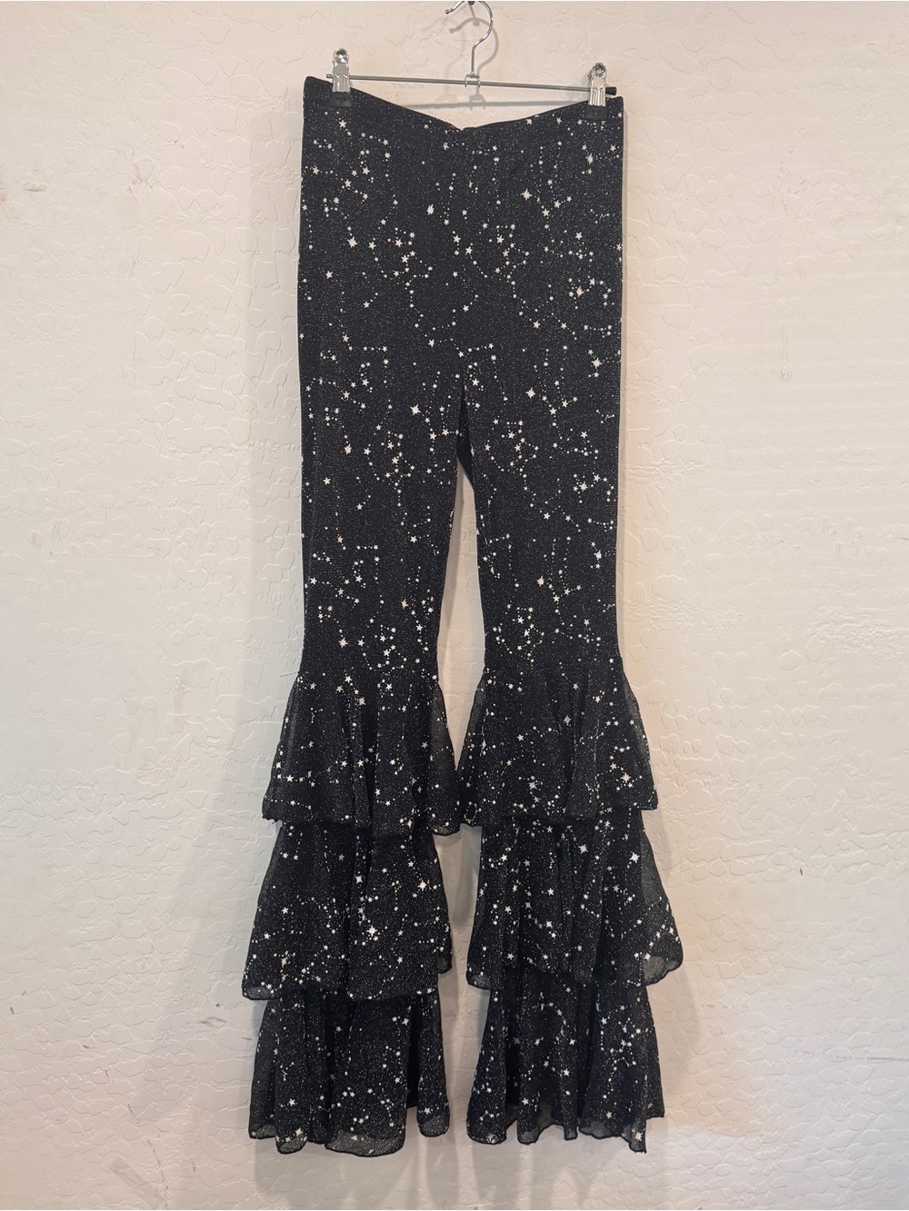 Celestial Stacked Tiered Ruffle Pants Women’s Large Black Gold Witchy Whimsigoth